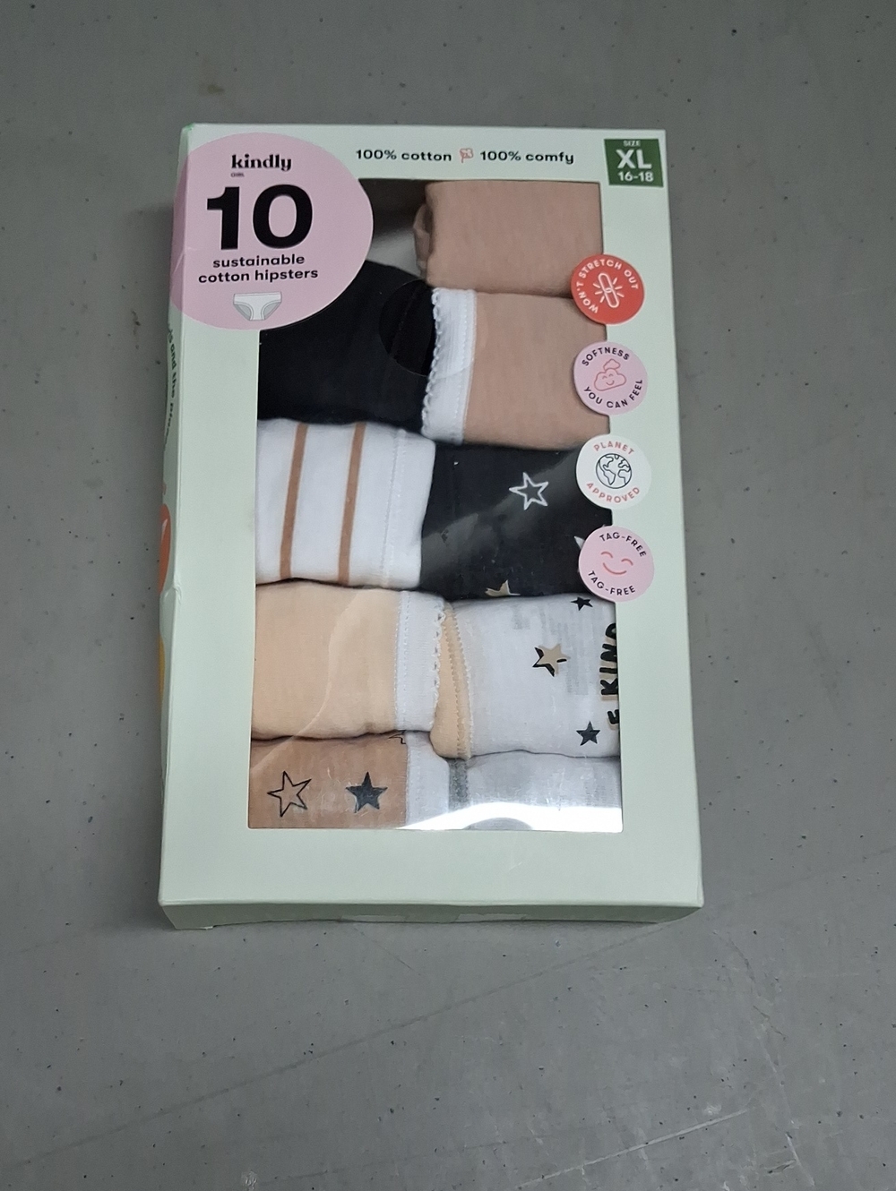 Kindly Kids' Cotton Hipster Briefs - Peach, Black & White (9 Pack) Xl 16-18